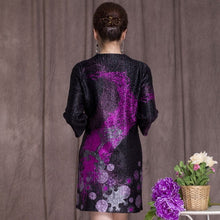 Load image into Gallery viewer, V Neck 3/4 Sleeve Floral Linen Chinese Style Mother Dress Plus Size
