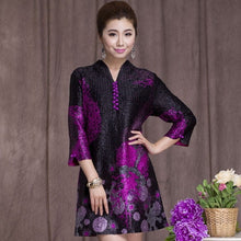 Muatkan imej ke dalam penonton Galeri, V Neck 3/4 Sleeve Floral Linen Chinese Style Mother Dress Plus Size
