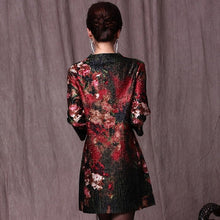 Load image into Gallery viewer, V Neck 3/4 Sleeve Floral Linen Chinese Style Mother Dress Plus Size
