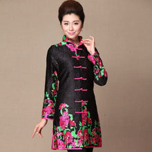 Load image into Gallery viewer, Long Sleeve Floral Chinese Style Wind Coat with Strap Buttons
