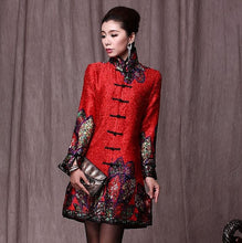 Load image into Gallery viewer, Long Sleeve Floral Chinese Style Wind Coat with Strap Buttons
