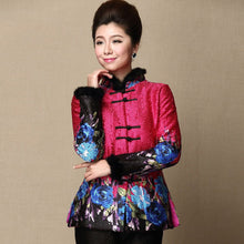 Muatkan imej ke dalam penonton Galeri, Fur Collar &amp; Cuff Floral Linen Chinese Style Women&#39;s Wadded Coat
