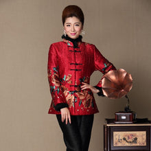 Muatkan imej ke dalam penonton Galeri, Fur Collar &amp; Cuff Floral Linen Chinese Style Women&#39;s Wadded Coat
