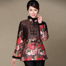 Muatkan imej ke dalam penonton Galeri, Fur Collar &amp; Cuff Floral Linen Chinese Style Women&#39;s Wadded Coat
