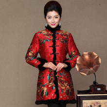 Muatkan imej ke dalam penonton Galeri, Floral Silk &amp; Linen Chinese Style Long Women&#39;s Wadded Coat
