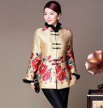 Load image into Gallery viewer, Fur Collar &amp; Cuff Chinese Style Women&#39;s Wadded Jacket
