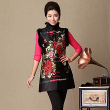 Muatkan imej ke dalam penonton Galeri, Fur Collar &amp; Cuff Silk &amp; Linen Chinese Style Floral Women&#39;s Waistcoat
