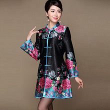 Muatkan imej ke dalam penonton Galeri, Knee Length Silk &amp; Linen Floral Chinese Style Women&#39;s Wind Coat
