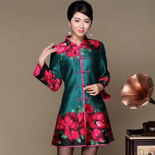 Muatkan imej ke dalam penonton Galeri, Knee Length Silk &amp; Linen Floral Chinese Style Women&#39;s Wind Coat
