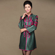 Muatkan imej ke dalam penonton Galeri, Mandarin Sleeve Silk &amp; Linen Chinese Style Mother Dress Plus Size
