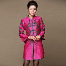 Muatkan imej ke dalam penonton Galeri, Mandarin Sleeve Silk &amp; Linen Chinese Style Mother Dress Plus Size
