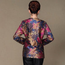 Muatkan imej ke dalam penonton Galeri, Round Neck Long Sleeve Floral Linen Chinese Style Women&#39;s Coat
