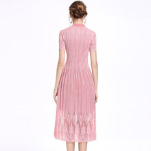 Load image into Gallery viewer, Illusion Neck Cheongsam Top Tea Length Lace Pleated Dress
