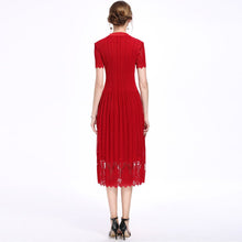 Load image into Gallery viewer, Illusion Neck Cheongsam Top Tea Length Lace Pleated Dress
