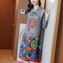 Muatkan imej ke dalam penonton Galeri, Folded Floral Print Lapel Collar Chinese Style Casual Dress Boho Dress
