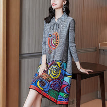 Muatkan imej ke dalam penonton Galeri, Folded Floral Print Lapel Collar Chinese Style Casual Dress Boho Dress
