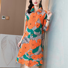 Muatkan imej ke dalam penonton Galeri, 3/4 Sleeve Folded Floral Print Chinese Style Casual Dress Boho Dress
