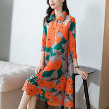 Muatkan imej ke dalam penonton Galeri, 3/4 Sleeve Folded Floral Print Chinese Style Casual Dress Boho Dress
