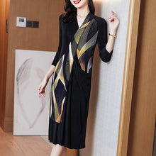 Load image into Gallery viewer, 3/4 Sleeve V Neck Folded Floral Chinese Style Casual Dress Boho Dress
