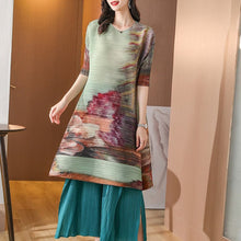 Load image into Gallery viewer, Round Neck Half Sleeve Folded Floral Chinese Style Casual Dress
