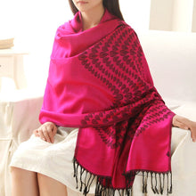 Load image into Gallery viewer, Leaves Pattern Soft &amp; Warm Pleuche Scarf Shawl with Tassels
