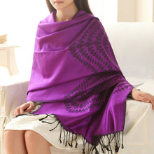 Load image into Gallery viewer, Leaves Pattern Soft &amp; Warm Pleuche Scarf Shawl with Tassels
