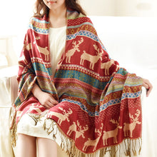 Load image into Gallery viewer, Elk Pattern Soft &amp; Warm Pleuche Scarf Shawl with Tassels
