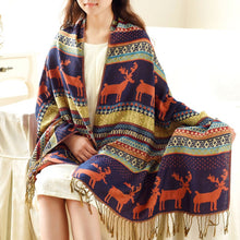 Load image into Gallery viewer, Elk Pattern Soft &amp; Warm Pleuche Scarf Shawl with Tassels
