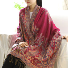 Load image into Gallery viewer, Soft &amp; Warm Pleuche Floral Scarf Shawl with Tassels
