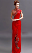 Load image into Gallery viewer, Floral Sequins Cap Sleeve Long Cheongsam Chinese Wedding Dress
