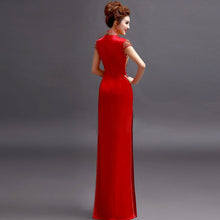 Load image into Gallery viewer, Floral Sequins Cap Sleeve Long Cheongsam Chinese Wedding Dress
