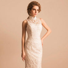 Load image into Gallery viewer, Cheongsam Style Floral Lace Chinese Wedding Dress Evening Gown
