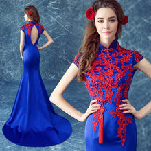 Load image into Gallery viewer, Cheongsam Top Mermaid Evening Dress with Floral Embroidery Appliques
