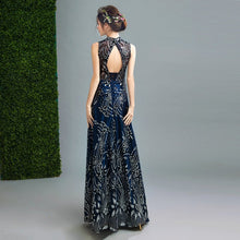 Load image into Gallery viewer, Deep V Neck A-line Evening Dress with Floral Sequins
