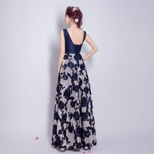 Muatkan imej ke dalam penonton Galeri, Deep V Neck A-line Evening Dress with Floral Lace Skirt
