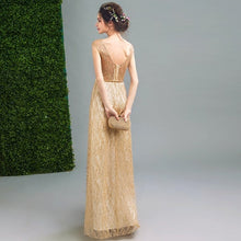 Load image into Gallery viewer, Illusion Neck Cap Sleeve A-line Evening Dress Full of Sequins
