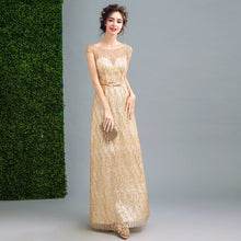 Load image into Gallery viewer, Illusion Neck Cap Sleeve A-line Evening Dress Full of Sequins
