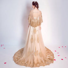 Muatkan imej ke dalam penonton Galeri, India Style Wedding Dress with Lace Shawl Gold Sequins Chapel Train
