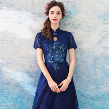 Load image into Gallery viewer, Key Hole Neck Lace Cheongsam Top Chinese Style Evening Dress
