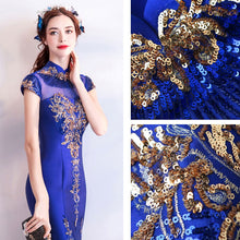 Muatkan imej ke dalam penonton Galeri, Floral Sequins Cheongsam Top Full Length Mermaid Evening Dress
