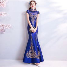 Muatkan imej ke dalam penonton Galeri, Floral Sequins Cheongsam Top Full Length Mermaid Evening Dress
