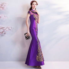 Muatkan imej ke dalam penonton Galeri, Floral Sequins Cheongsam Top Full Length Mermaid Evening Dress
