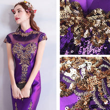 Muatkan imej ke dalam penonton Galeri, Floral Sequins Cheongsam Top Full Length Mermaid Evening Dress
