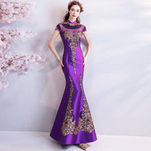 Muatkan imej ke dalam penonton Galeri, Floral Sequins Cheongsam Top Full Length Mermaid Evening Dress
