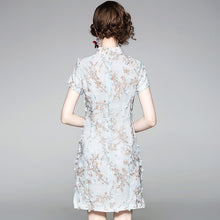 Load image into Gallery viewer, Cheongsam Top Floral Embroidery &amp; Appliques Chinese style Penci Dress
