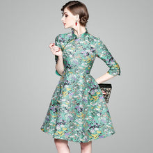 Load image into Gallery viewer, Half Sleeve Cheongsam Top Bubble Skirt Floral Dress
