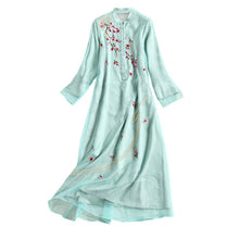 Load image into Gallery viewer, 3/4 Sleeve Floral Embroidery Organza Tea Length Dress
