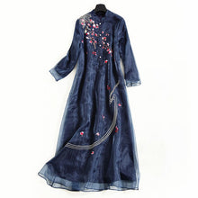 Load image into Gallery viewer, 3/4 Sleeve Floral Embroidery Organza Tea Length Dress
