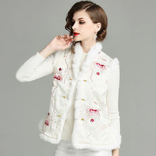 Load image into Gallery viewer, Fur Collar &amp; Edge Floral Embroidery Brocade Chinese Waistcoat Vest
