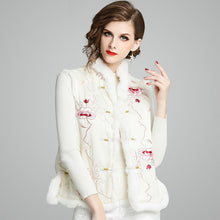 Load image into Gallery viewer, Fur Collar &amp; Edge Floral Embroidery Brocade Chinese Waistcoat Vest
